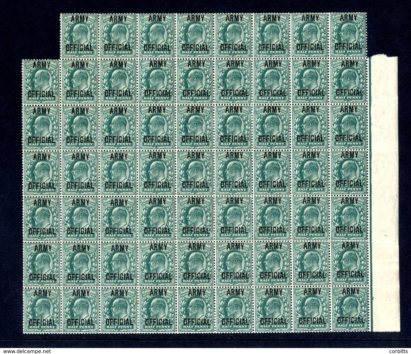 ARMY OFFICIAL 1902 ½d Blue Green, An Irregular Right Side Marginal Block Of 61, SG.O48, Substantial Gum Creasing, Rust S - Other & Unclassified