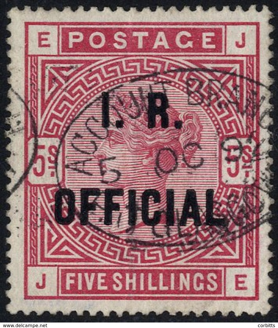 I.R OFFICIAL 1890 5s Rose, VFU With Account Branch 5th Oct 1892 Oval Glasgow D/stamp, Vertical Crease, SG.O9. (1) Cat. £ - Other & Unclassified