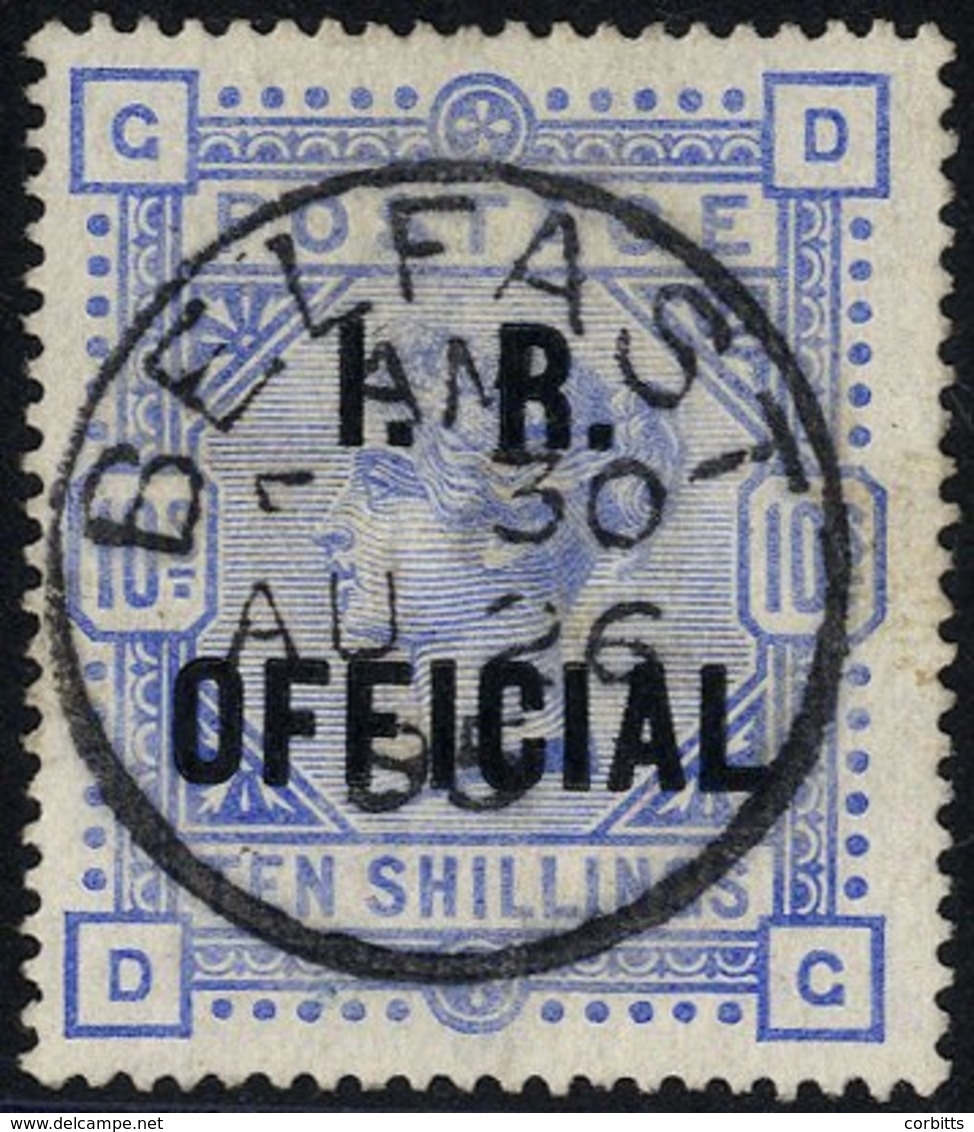 I.R OFFICIAL 1890 10s Ultramarine, VFU Example With An Upright Strike Of The Belfast C.d.s. For Aug 26th 1895, SG.O10. C - Other & Unclassified