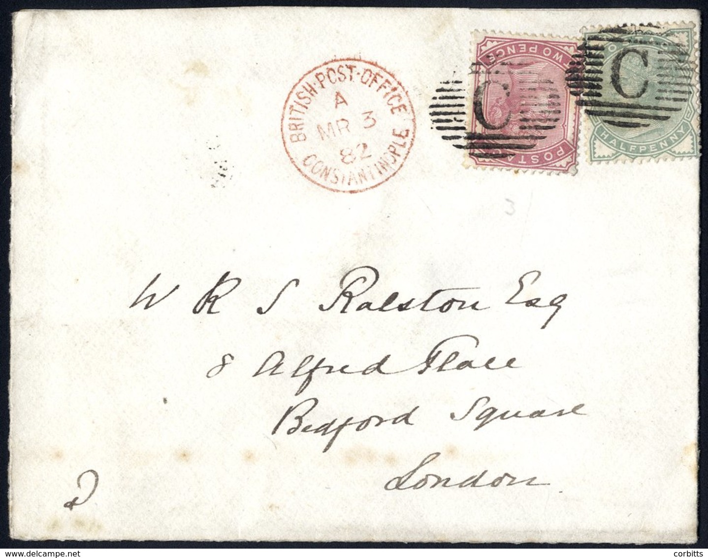 BRITISH LEVANT - Constantinople 1862 Cover To London Franked ½d + 2d (SG.165 & 168) Tied Barred Oval 'C' & Alongside, B. - Autres & Non Classés
