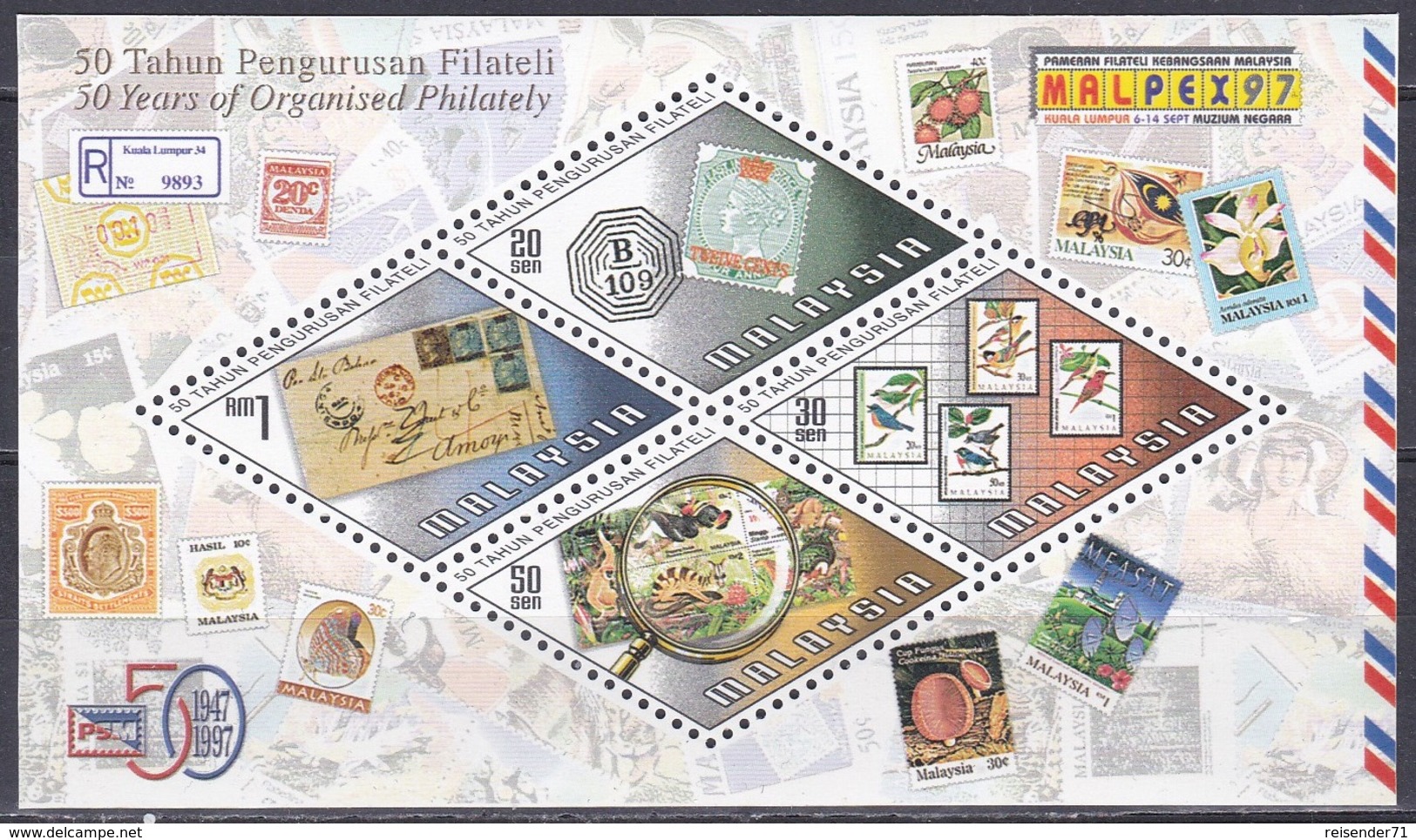 Malaysia 1997 Briefmarkenausstellung Stamp Exhibition MALPEX Kuala Lumpur Philatelie Philately, Bl. 17 ** - Malaysia (1964-...)