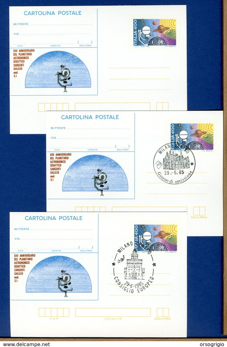 PLANETARIO SARGENTI GALILEO - FDC 29.6.1985 CONSIGLIO EUROPEO - MILANO CASTELLO SFORZESCO TORRE FILARETE - Entiers Postaux