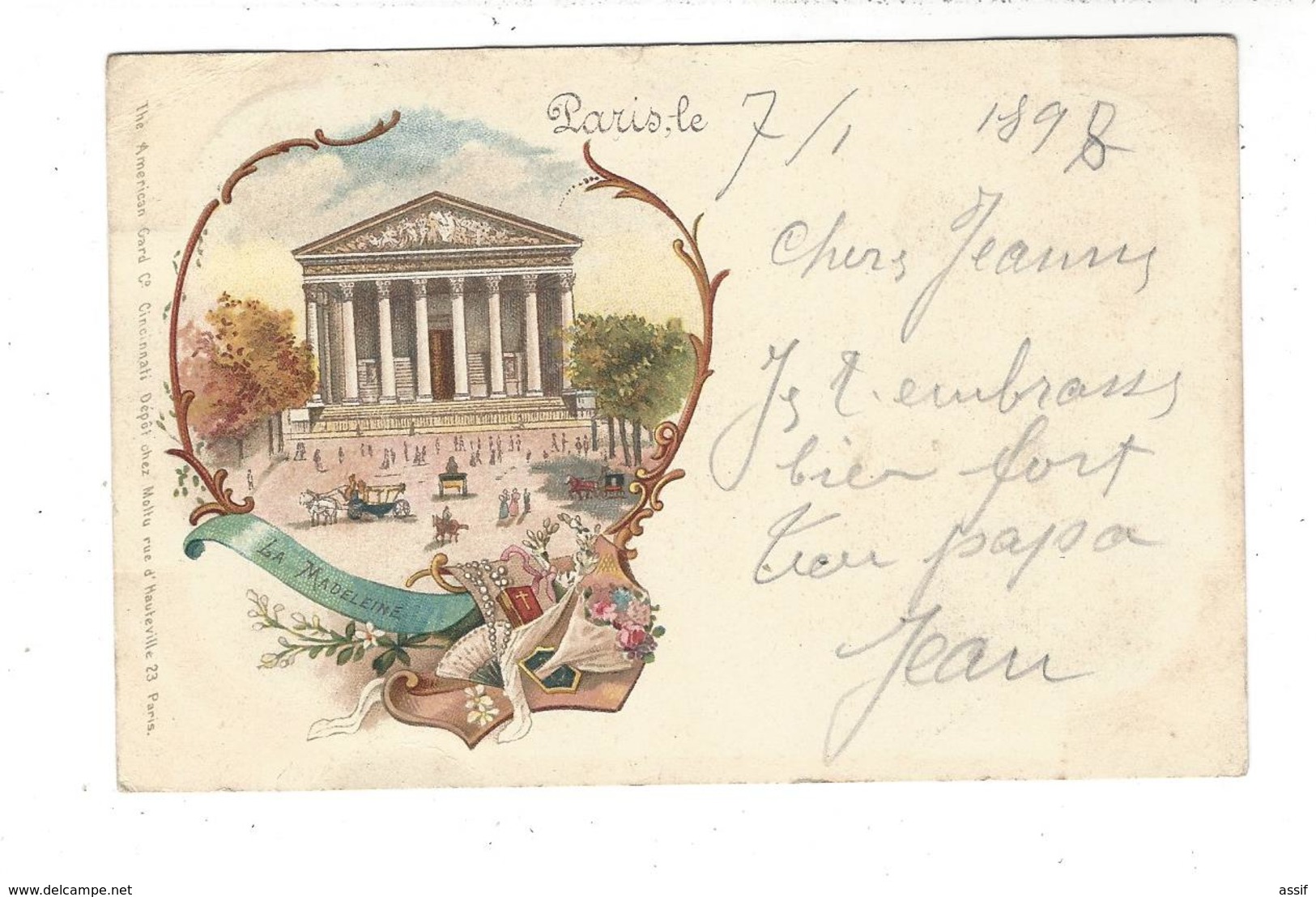 PARIS La Madeleine Cad 7.1.98 Lithographie " The American Card Cincinnati , Chez Moltu " Paire Sage - Churches