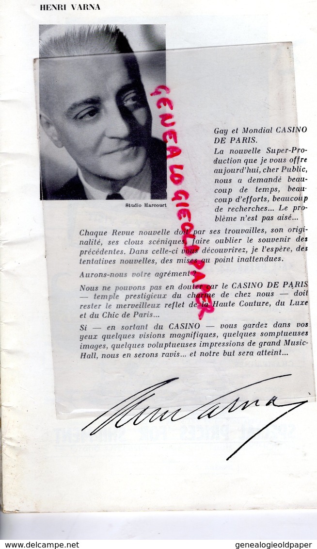 75- PARIS- PROGRAMME CASINO DE PARIS-1955-SENSATIONS-HENRI VARNA-JACQUELINE MILLE-SUZY VARLEY-VERA ALLEN-REGO-CONDE-BERT - Programme