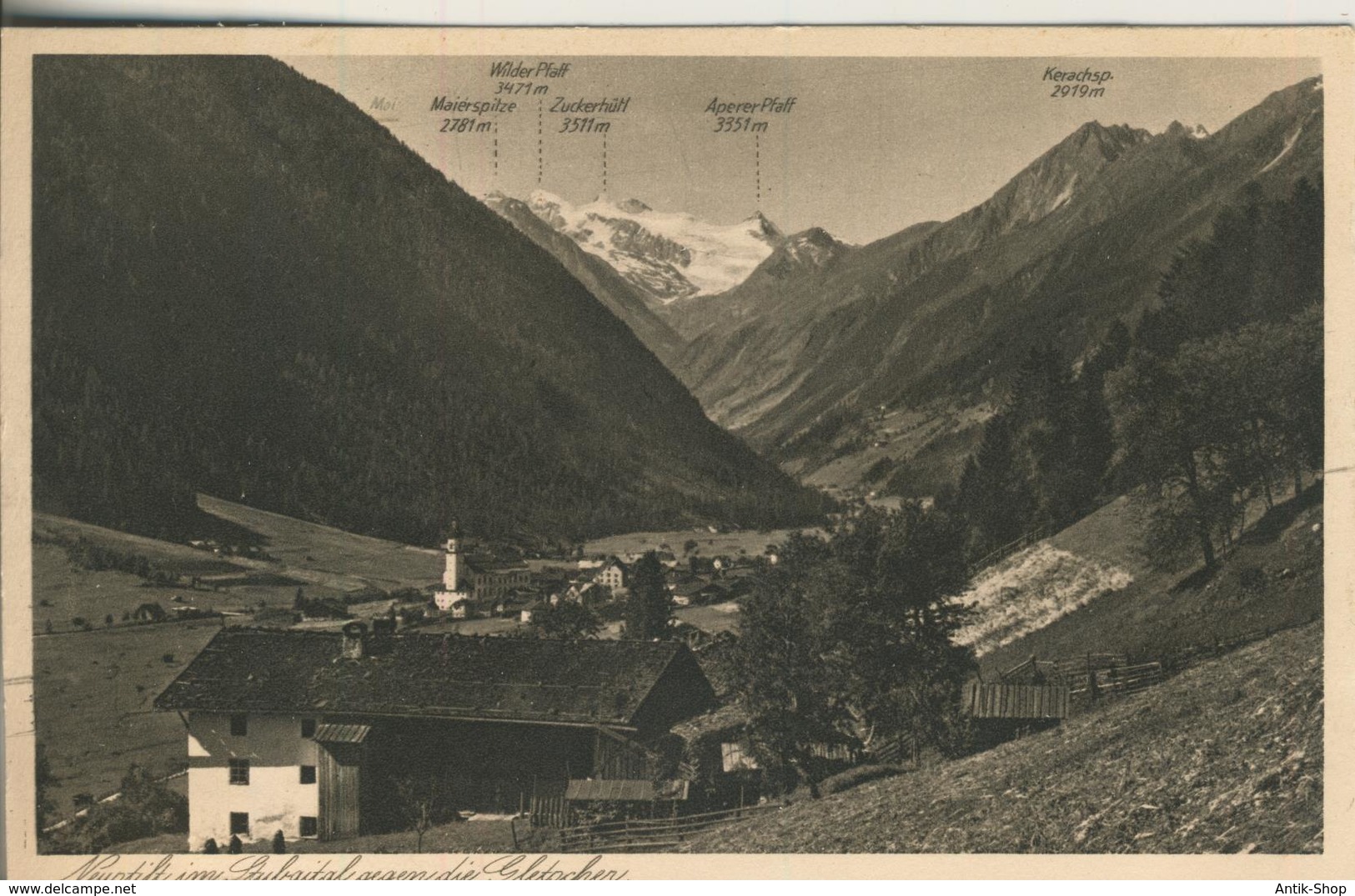 Neustift Im Stubaital V. 1936  Dorfansicht Mit Gletscher  (1508) - Neustift Im Stubaital
