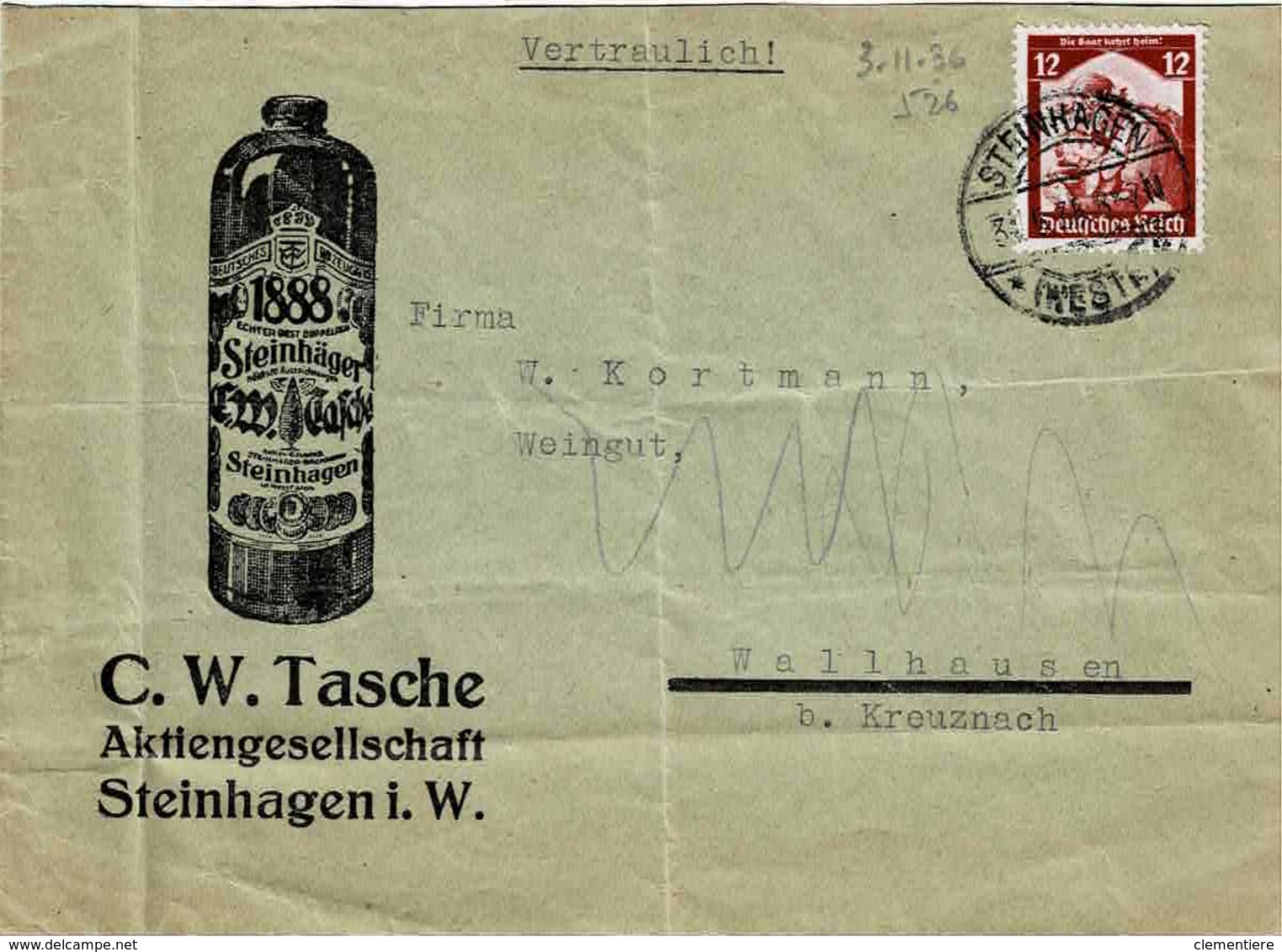 TP N°526 (Y&T) Sur Enveloppe De Steinhagen Pour Wallhausen - Briefe U. Dokumente