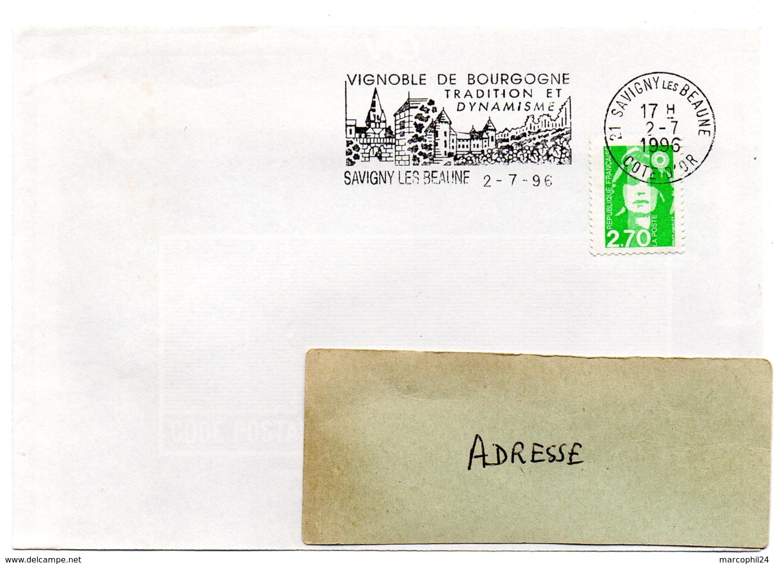 VIGNE & VIN = 21 SAVIGNY Les BEAUNE 1996 = FLAMME Type II = SECAP Illustrée  ' VIGNOBLE De BOURGOGNE ' - Mechanical Postmarks (Advertisement)