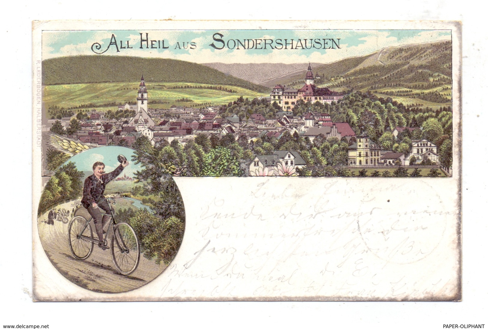 0-5400 SONDERSHAUSEN, ALL HEIL / Fahrrad, Lithographie 1900 - Sondershausen