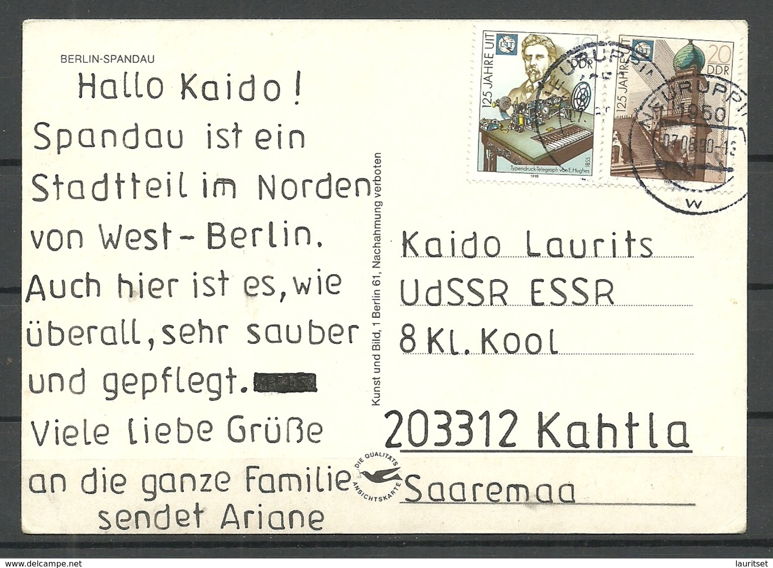 Deutschland Ansichtskarte Berlin Spandau 1990 Gesendet, Mit Briefmarken - Spandau