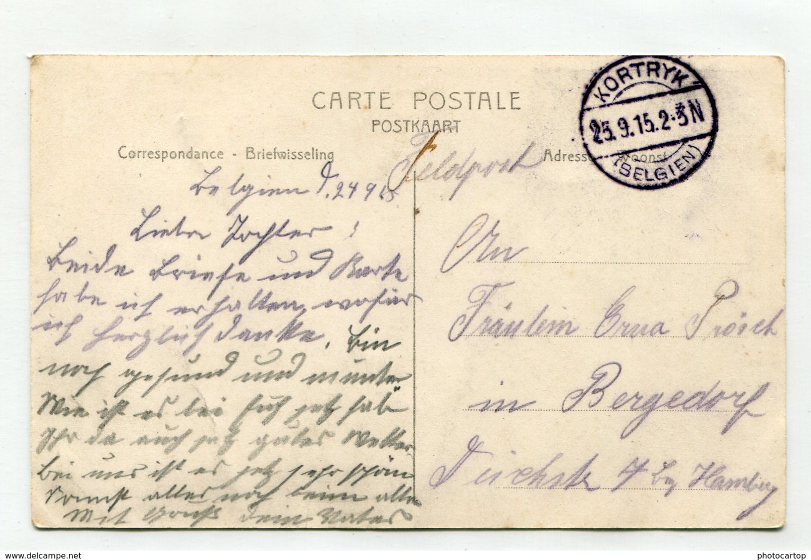 VIVE-SAINT-ELOI-STATION-Gare-Periode Guerre 14-18-1 WK-Belgien-Feldpost-Cachet KORTRYK - Waregem