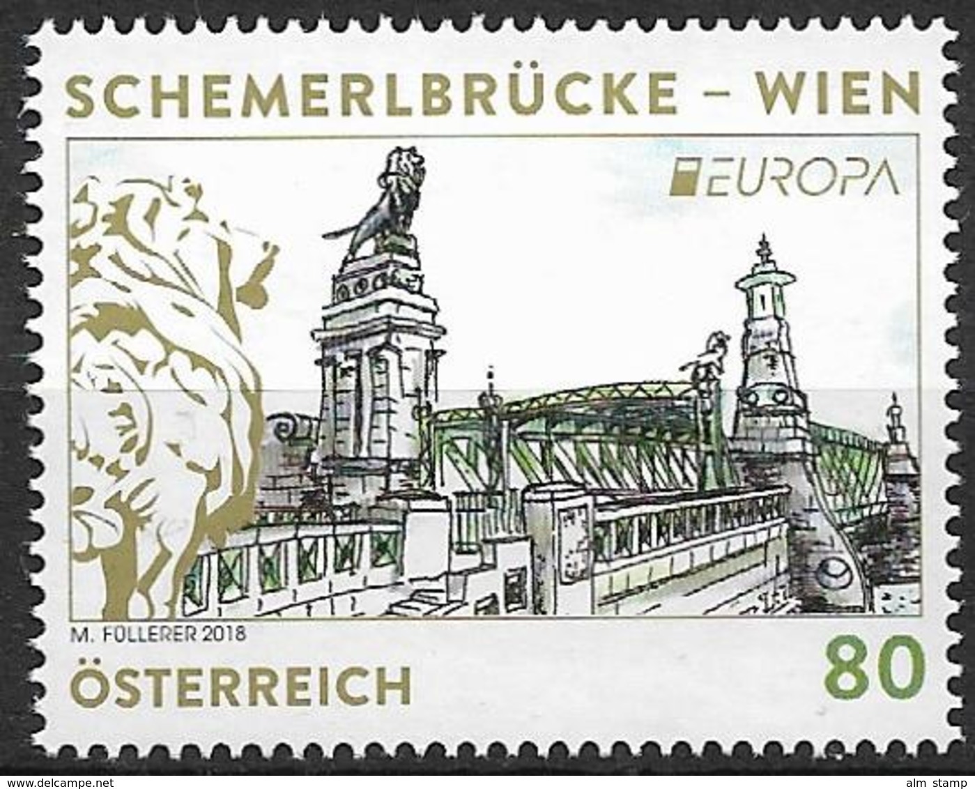 2018 Austria Österreich Mi.3393**MNH . Europa: Brücken.: Schemerlbrücke, Wien - 2018