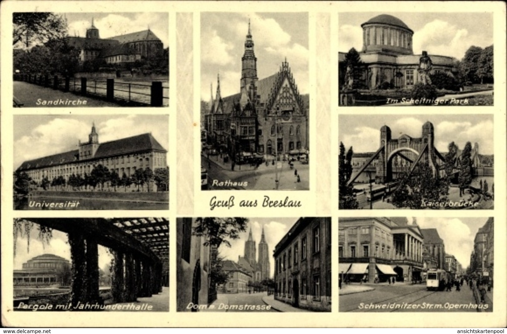 Cp Wrocław Breslau Schlesien, Rathaus, Sandkirche, Universität, Pergola, Jahrhunderthalle, Dom - Schlesien