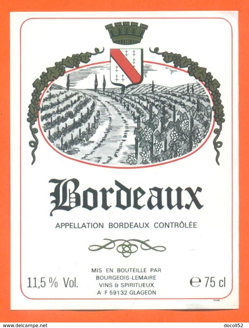 étiquette Vin De Bordeaux Bourgeois Lemaire à Glageon - 75 Cl - Gaillac