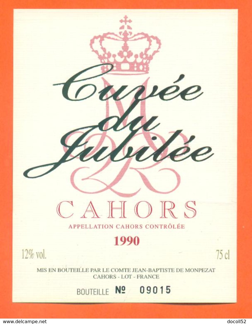 étiquette Vin De Cahors Cuvée Du Jubilé 1990 De Monpezat à Cahors - 75 Cl - Cahors