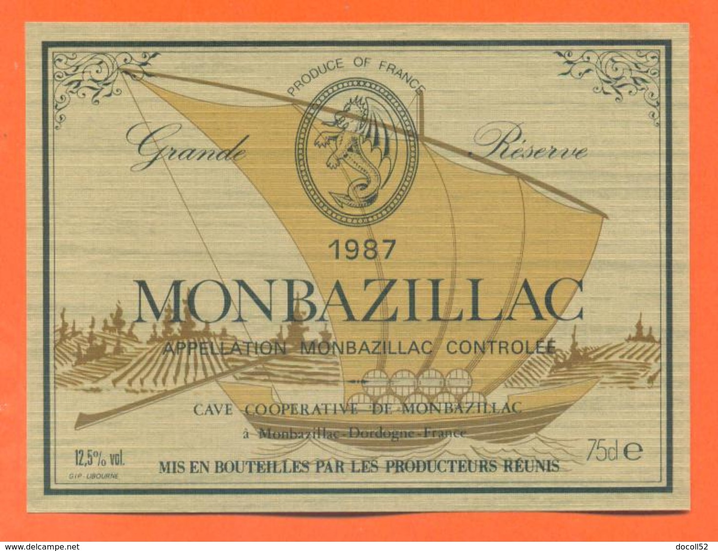 étiquette Vin De Monbazillac 1987 Grande Reserve Caves à Monbazillac - 75 Cl - Monbazillac