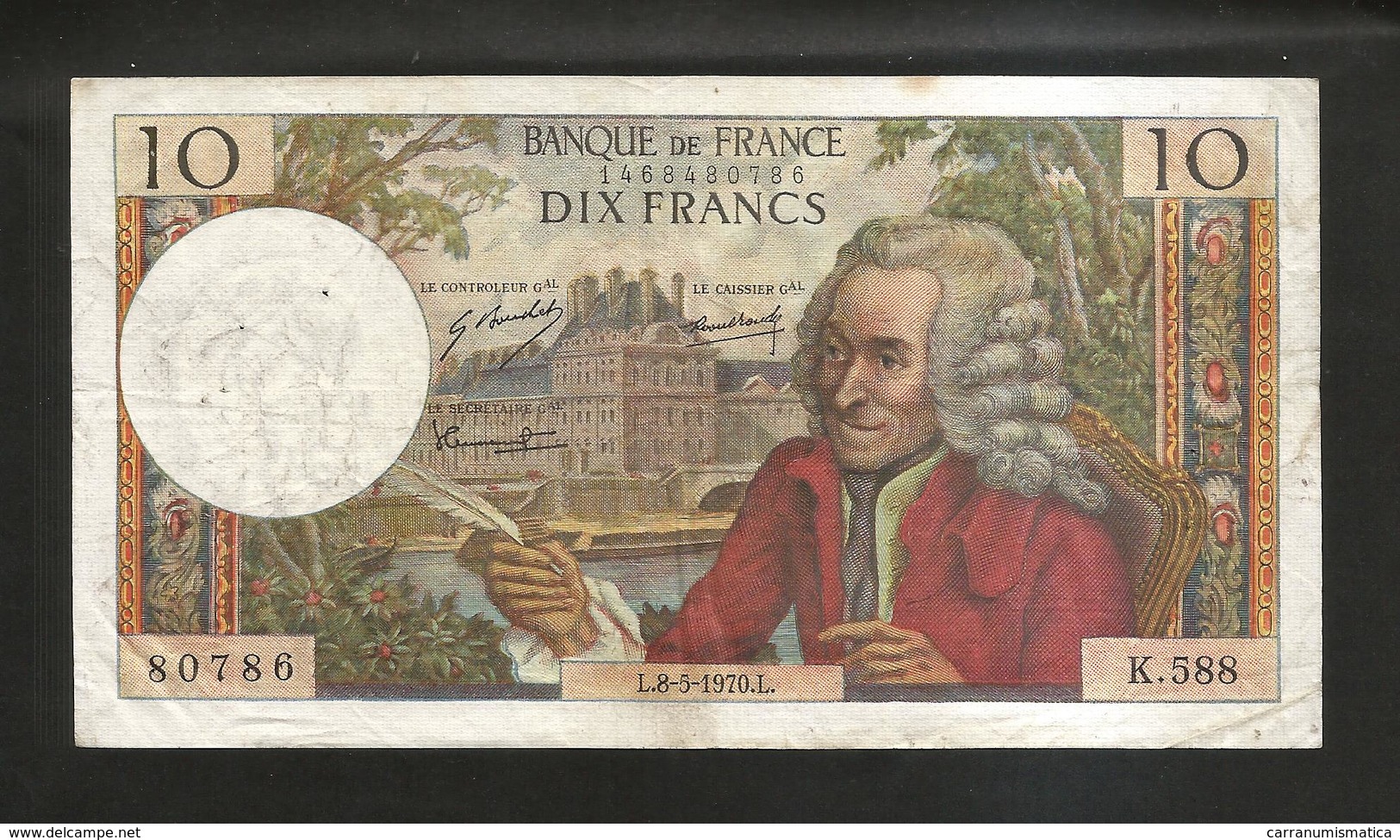 FRANCE - BANQUE De FRANCE - 10 Francs VOLTAIRE ( L. 8 / 5 / 1970 ) Serie: K. 588 - 10 F 1963-1973 ''Voltaire''