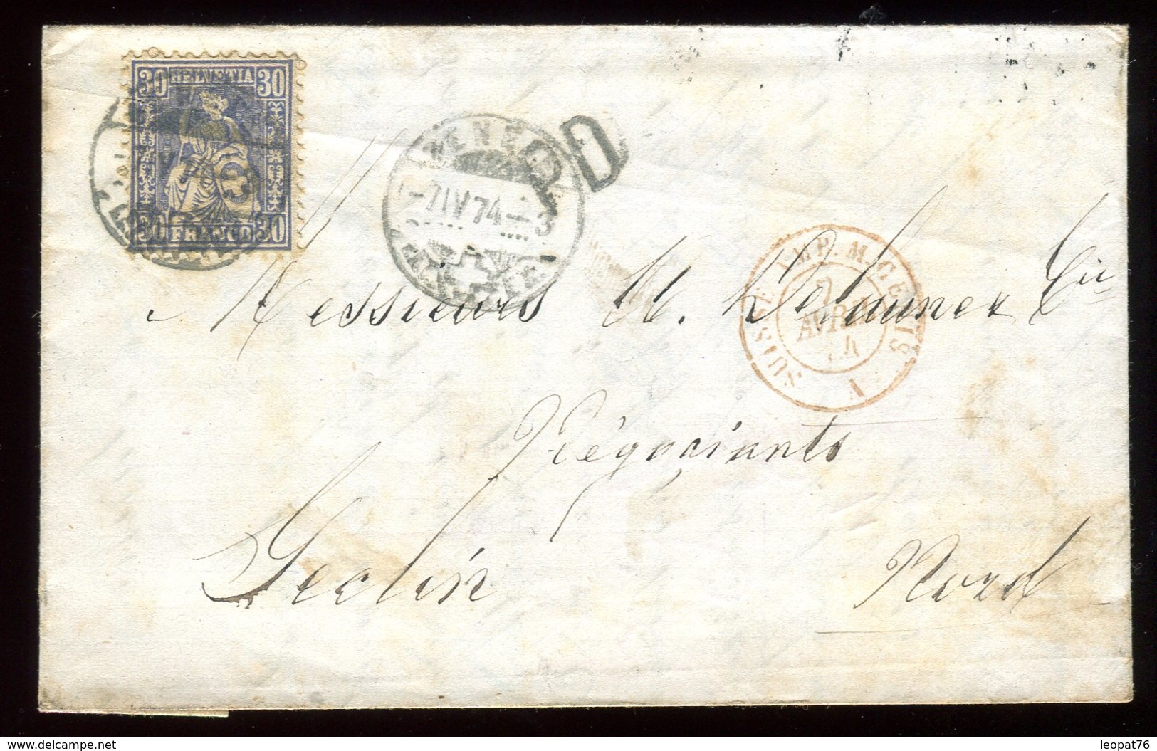 Suisse - Lettre Avec Texte De Genève Pour Seclin En 1874 - Réf O6 - Storia Postale