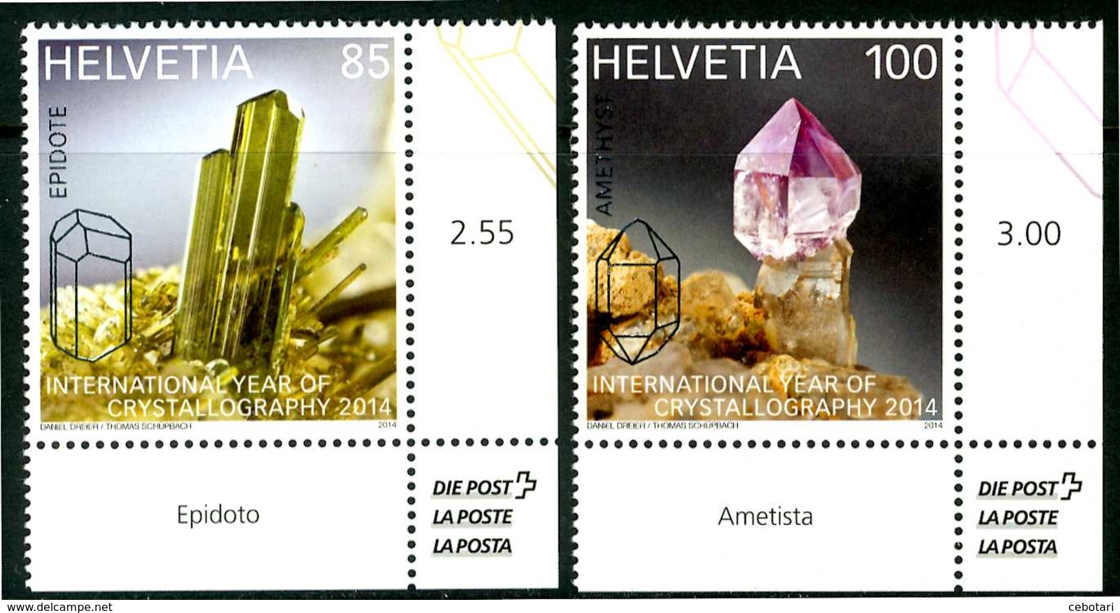 SVIZZERA/ HELVETIA 2014** - International Year Of Crystallography - 2 Val. MNH Come Da Scansione - Minerali