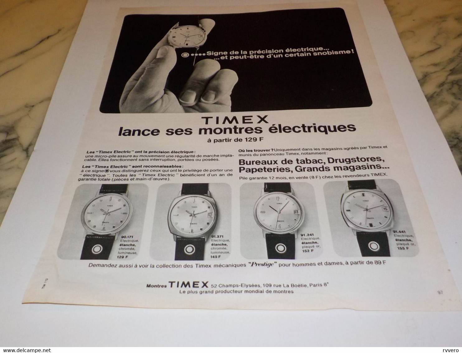 ANCIENNE PUBLICITE MONTRE ELECTRIQUE TIMEX 1969 - Autres & Non Classés