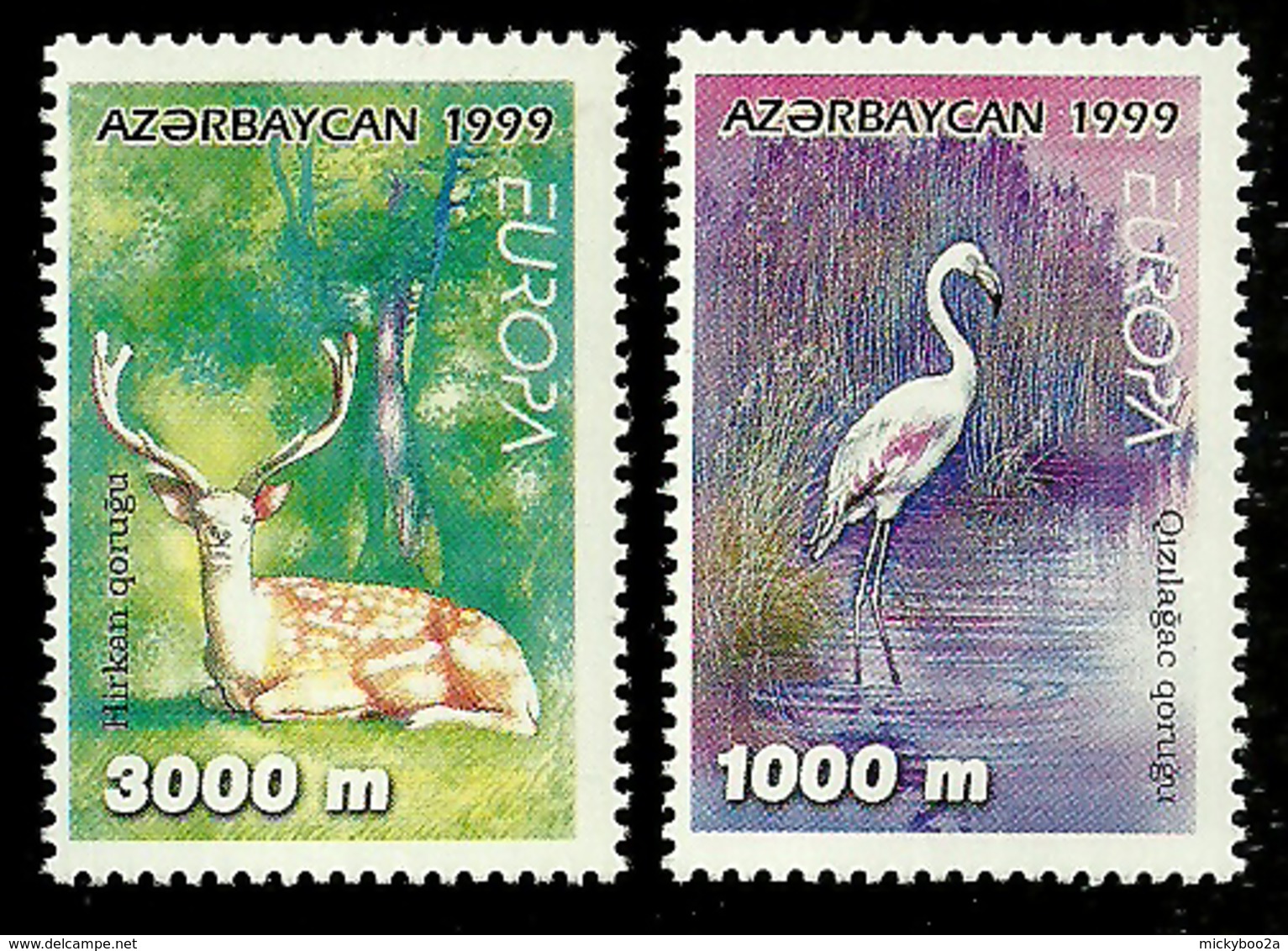 AZERBAIJAN 1999 PARKS & GARDENS BIRDS FLAMINGO WILDLIFE STAG EUROPA SET MNH - Azerbaïjan