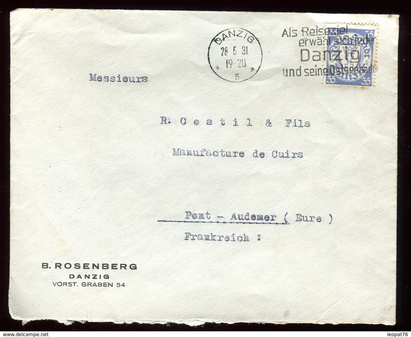 Allemagne - Enveloppe De Danzig Pour La France En 1931 - Réf O30 - Storia Postale