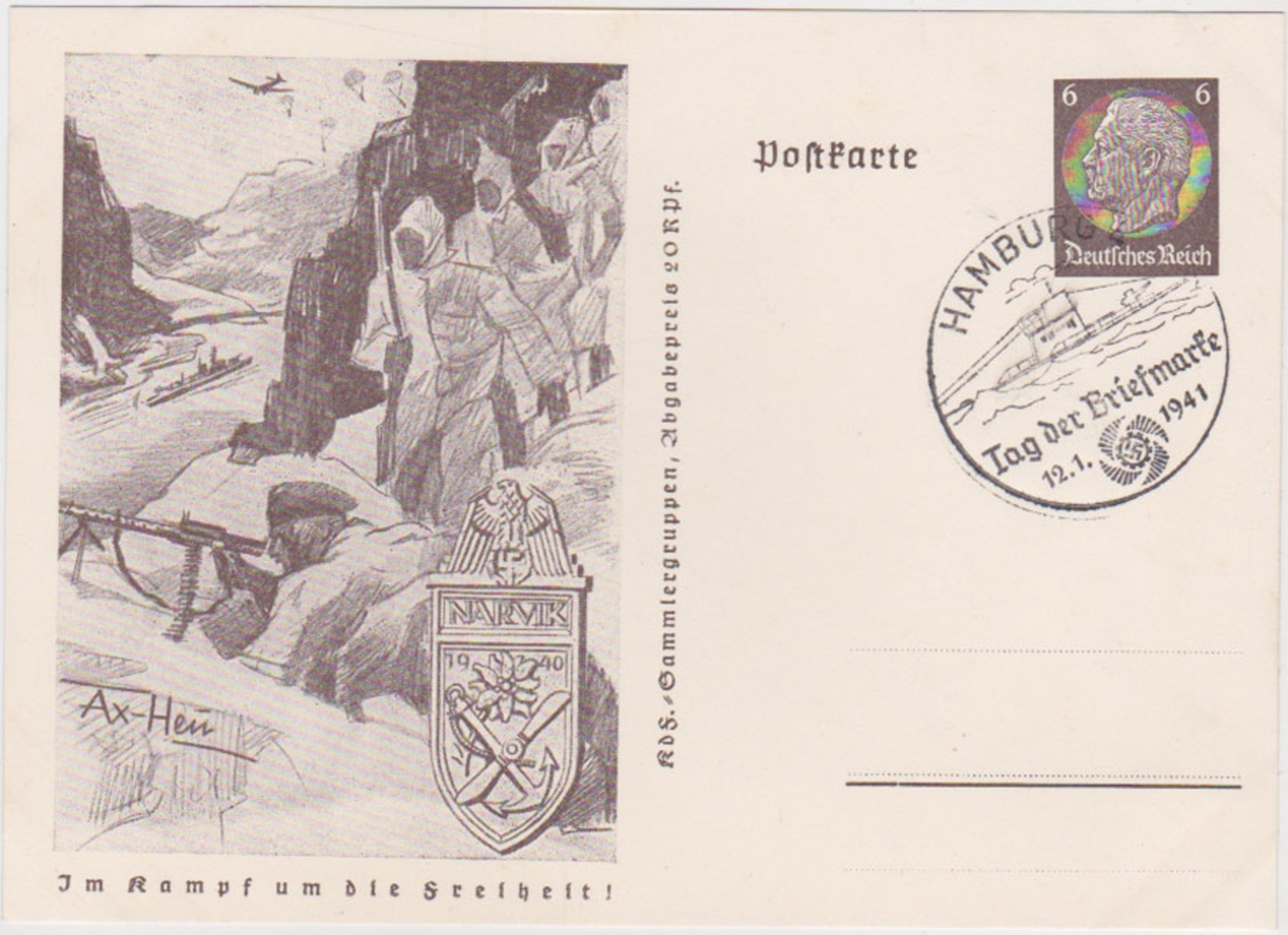 GERMANY 1941 (12.1.) P.ST.CARD P 242 A /03 PM "Hamburg, Stamp Day" - Autres & Non Classés