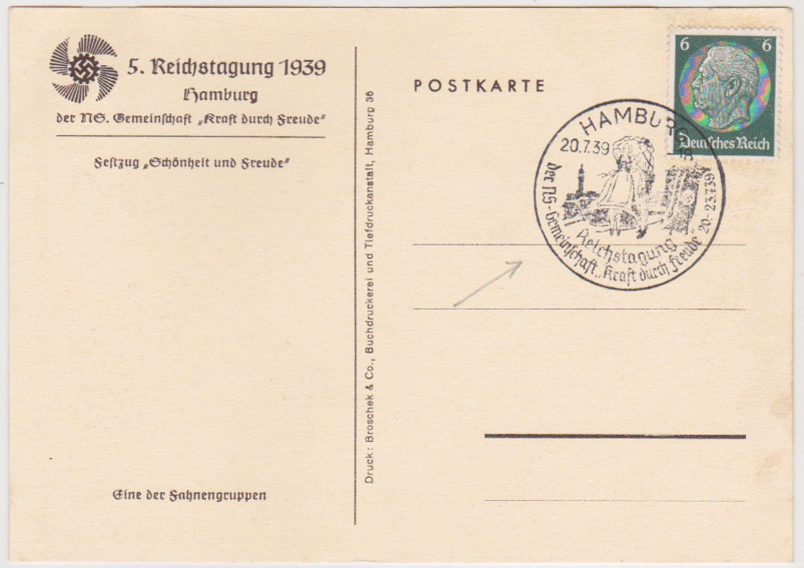 GERMANY 1939 (20.7.) PICT.PC HAMBURG K.d.F. MEETING (postmark) - Autres & Non Classés