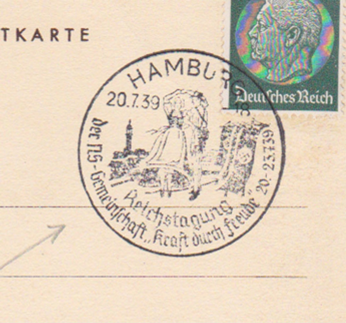 GERMANY 1939 (20.7.) PICT.PC HAMBURG K.d.F. MEETING (postmark) - Autres & Non Classés