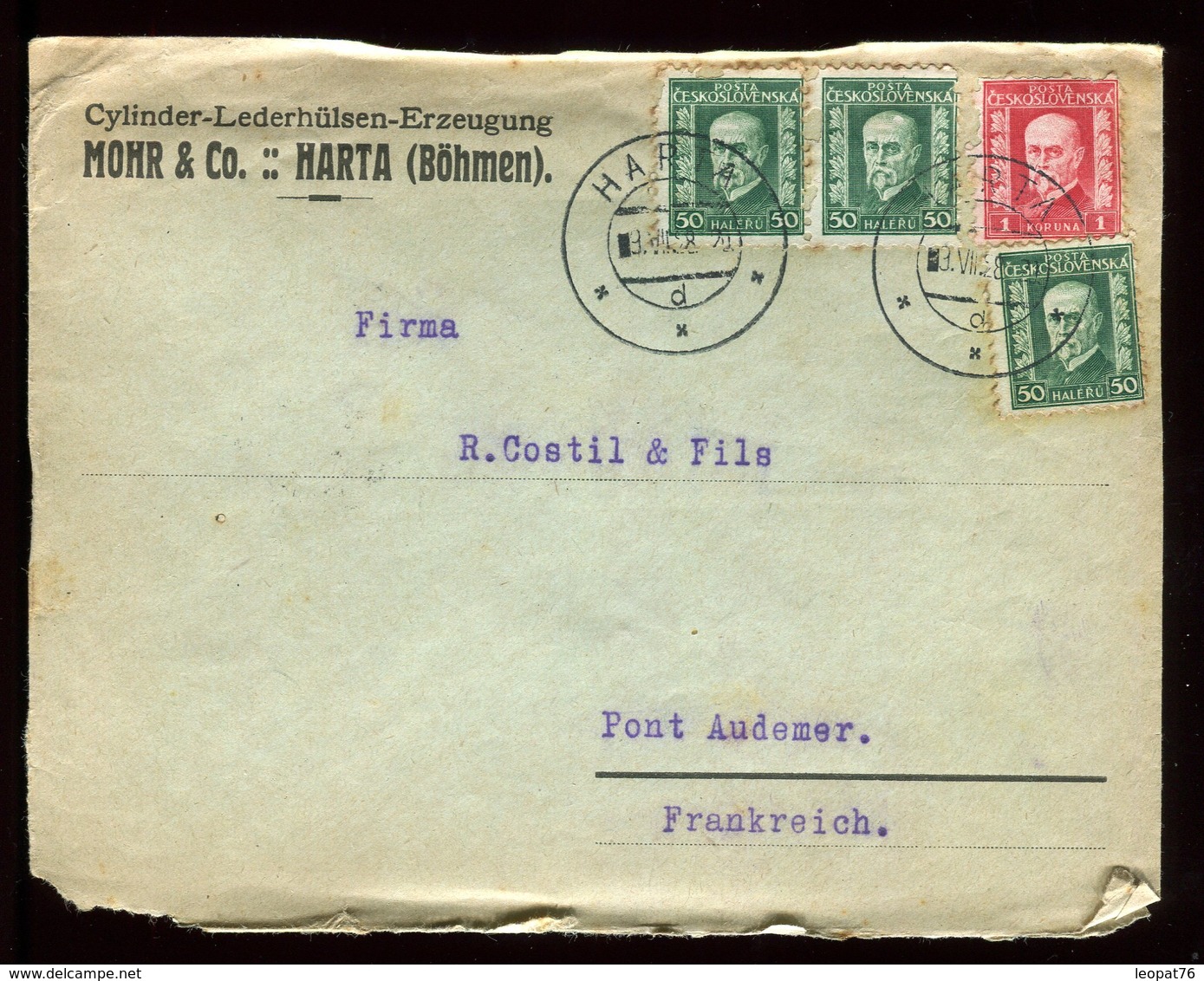 Tchécoslovaquie - Enveloppe Commerciale De Harta En 1928 Pour La France - Réf O37 - Covers & Documents