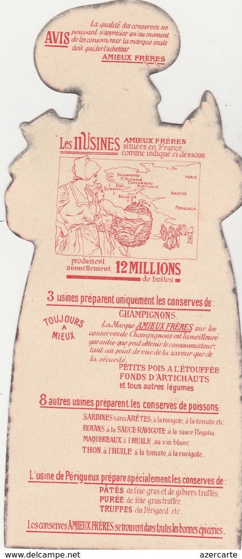 Menu Publicité Amieux  Frères Conserves Lith J-L Goffart (Douarnenez,St Guénolé,Concarneau,Port-Louis,Quiberon,Belle-Ile - Menus