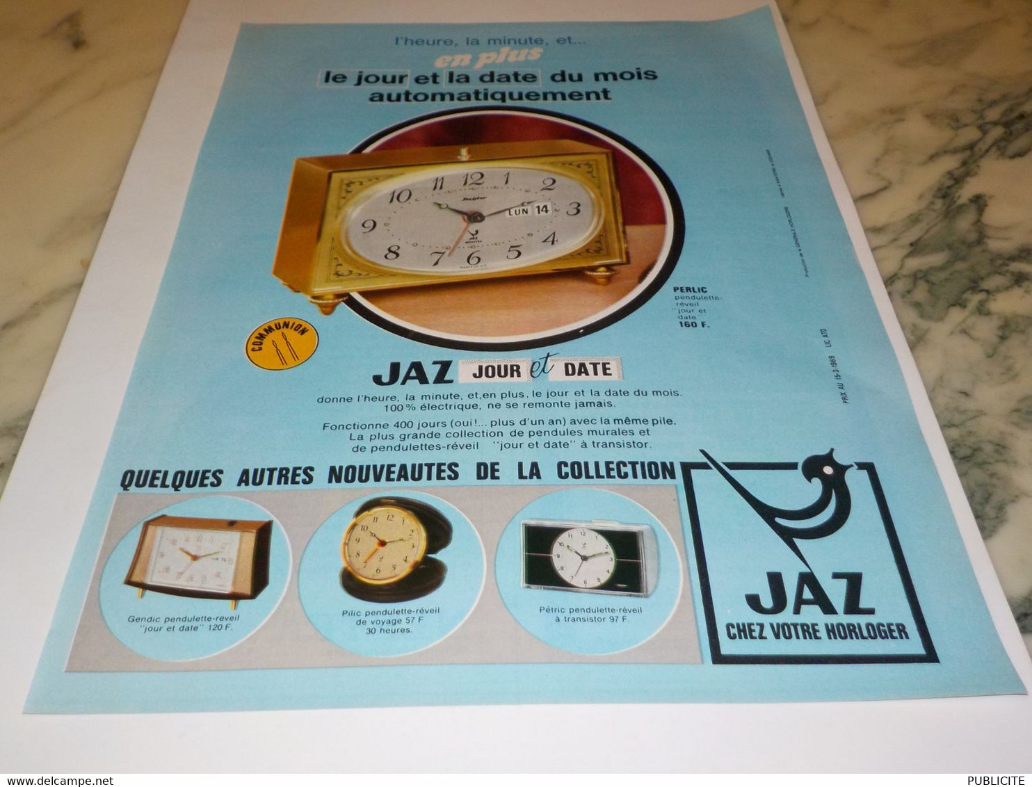 ANCIENNE PUBLICITE JOUR ET DATE REVEIL JAZ 1969 - Autres & Non Classés