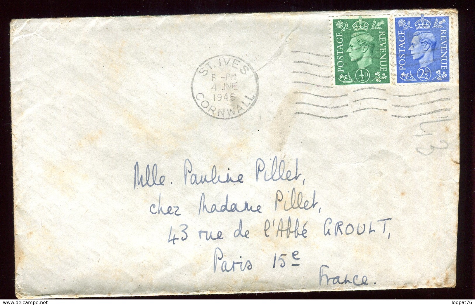 Royaume Uni - Enveloppe De St Ives Pour La France En 1946 - Réf O45 - Storia Postale