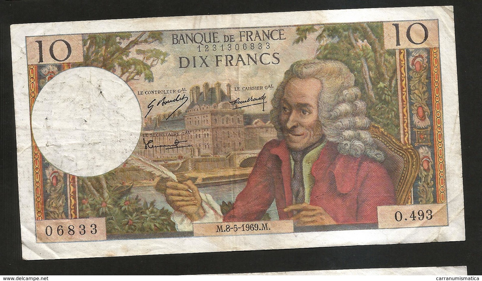 FRANCE - BANQUE De FRANCE - 10 Francs VOLTAIRE ( M. 8 / 5 / 1969 ) Serie: O. 493 - 10 F 1963-1973 ''Voltaire''
