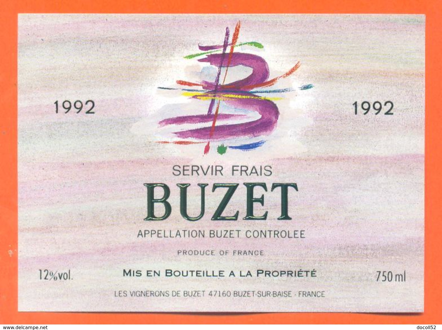 étiquette Vin De Buzet Cuvée 1992 Les Vignerons à Buzet Sur Baise - 75 Cl - Fleurs