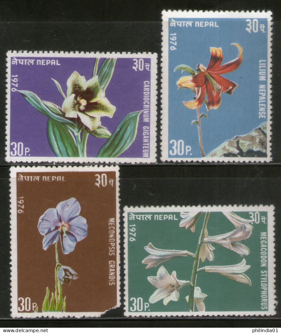 Nepal 1976-77 Flowers Nepalese Lily Plant Flora Sc 321-24 MNH # 115 - Nepal