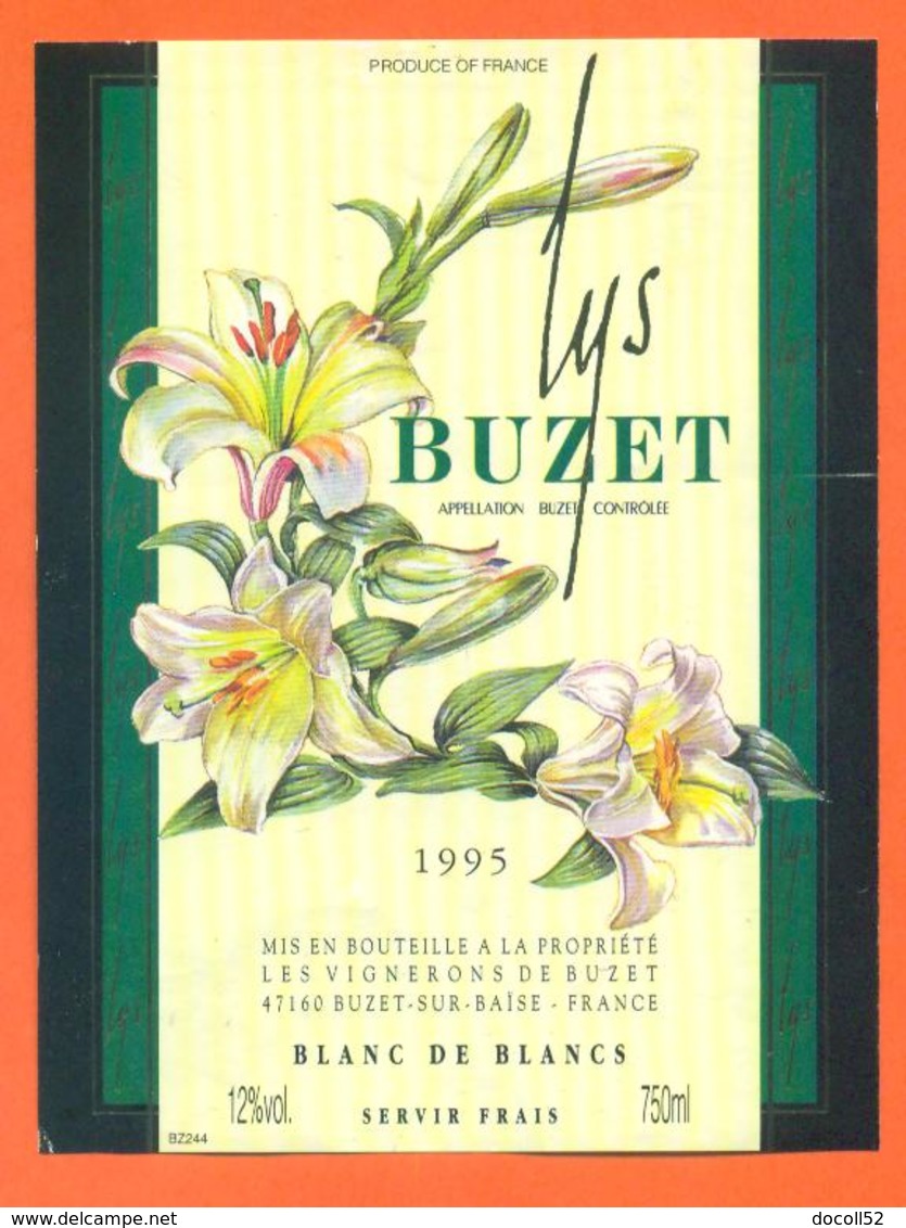 étiquette Vin De Buzet Cuvée Lys Blanc De Blancs 1995 Les Vignerons à Buzet Sur Baise - 75 Cl - Flores