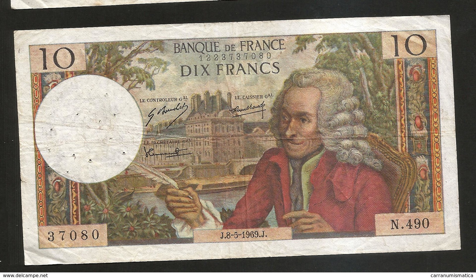 FRANCE - BANQUE De FRANCE - 10 Francs VOLTAIRE ( J. 8 / 5 / 1969 ) Serie: N. 490 - 10 F 1963-1973 ''Voltaire''