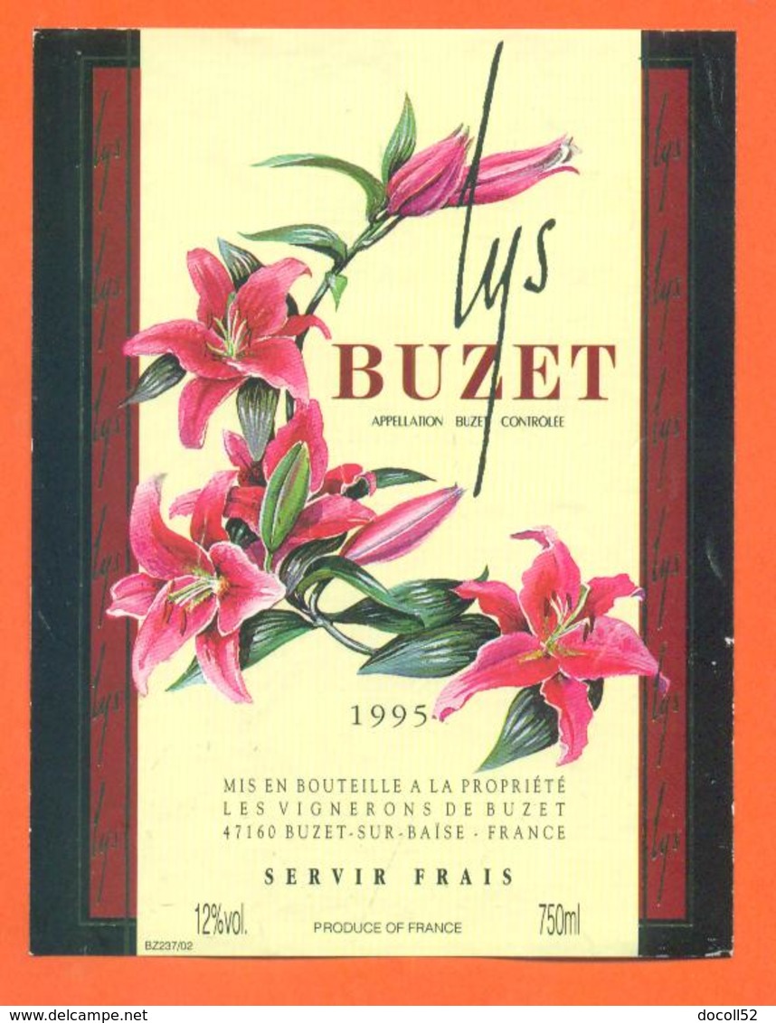 étiquette Vin De Buzet Cuvée Lys 1995 Les Vignerons à Buzet Sur Baise - 75 Cl - Fleurs