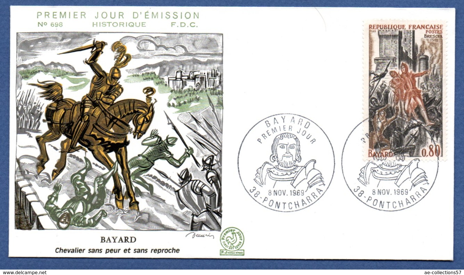 Enveloppe Premier Jour   / N 698 / Bayard / Pontcharra / 8 Novembre 1969 - 1960-1969