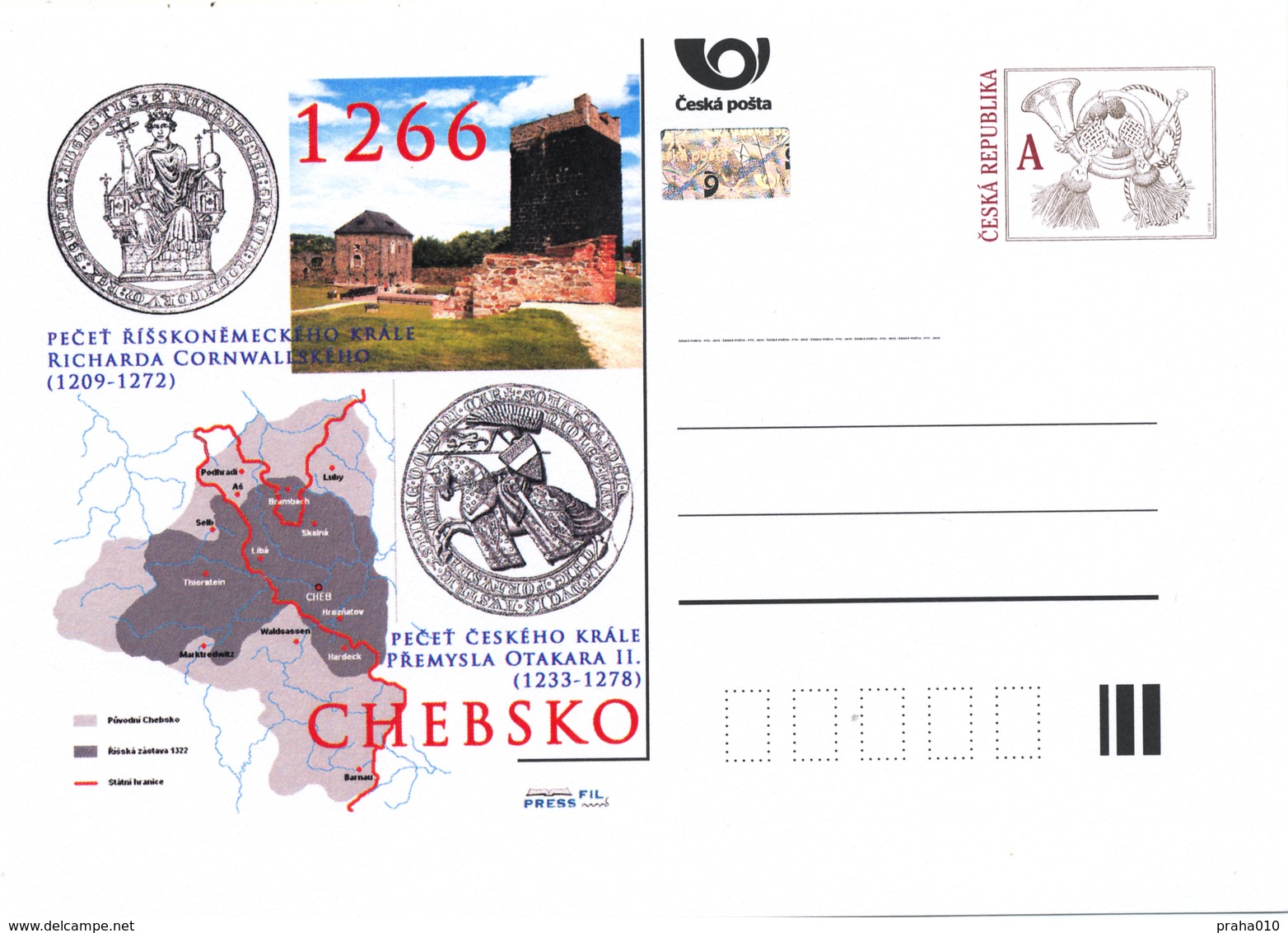 Rep. Ceca / Cart. Postali (Pre2016/22) Occupazione Di Chebsko, Re Premysl Otakar II. (1266) - Geografia