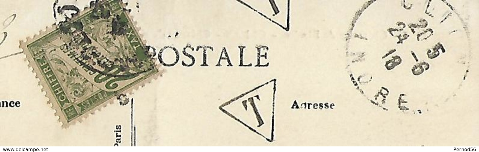 Timbre Taxe 20 Centimes Vert  Timbre à Date Type 4 Bureau De Recette Carte Postale Clion Indre - Seals Of Generality