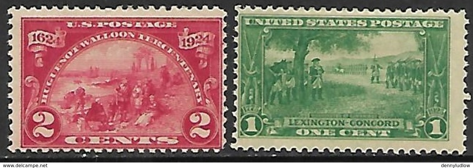 US 1924-5  Sc#615 2c  Huguenot-Walloon & #617 1c Lexington MLH   2016 Scott Value $6.10 - Ungebraucht