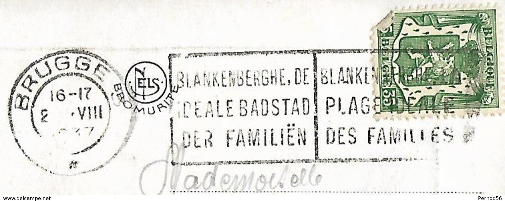 Timbre BELGE  35 Centimes Vert FLAMME Blankenbergue Plage Carte Postale Bruges Beffroi - Gebührenstempel, Impoststempel