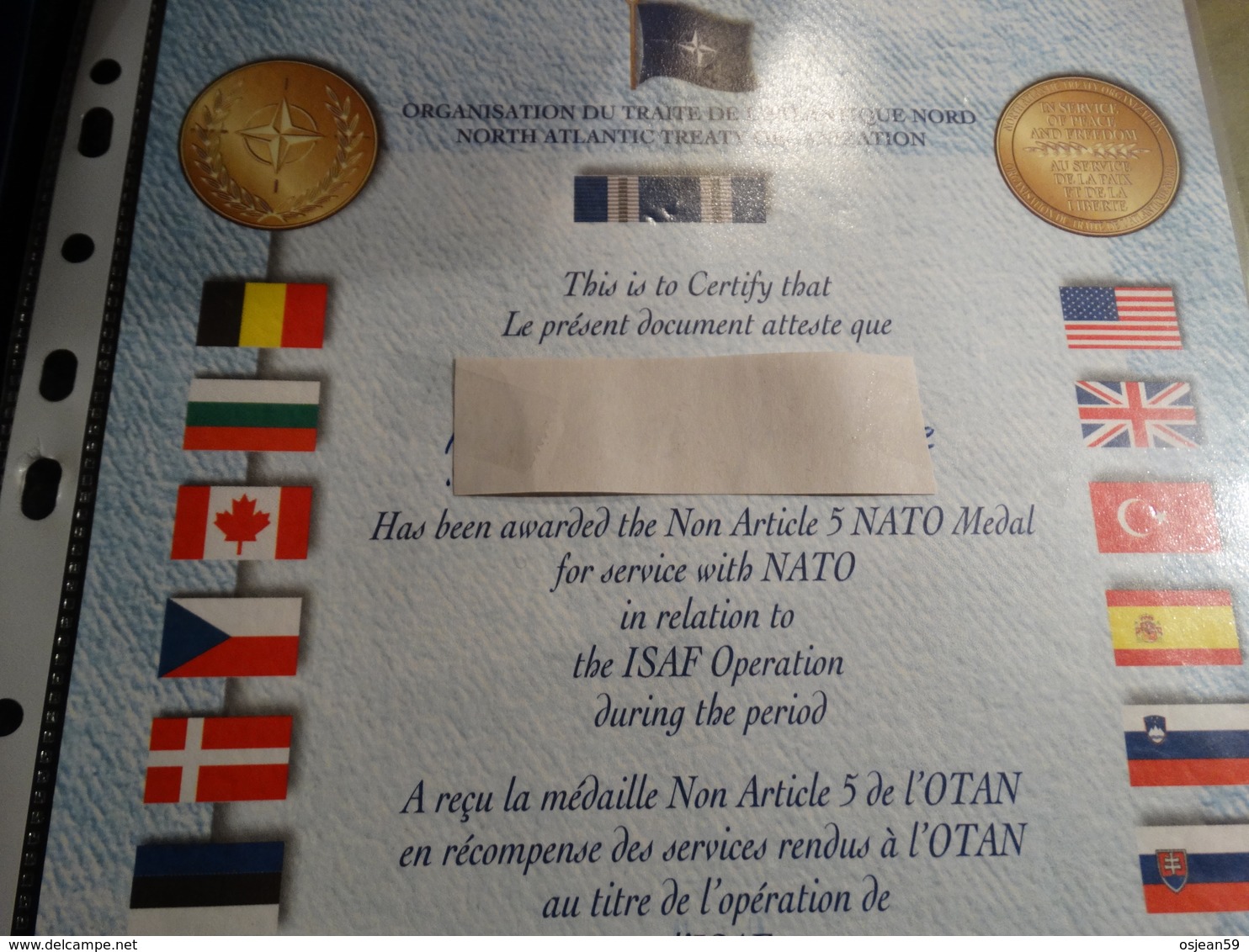 Belgique-Brevet D'opération ISAF Pour La Médaille En Récompence Des Services Rendus. - Documents