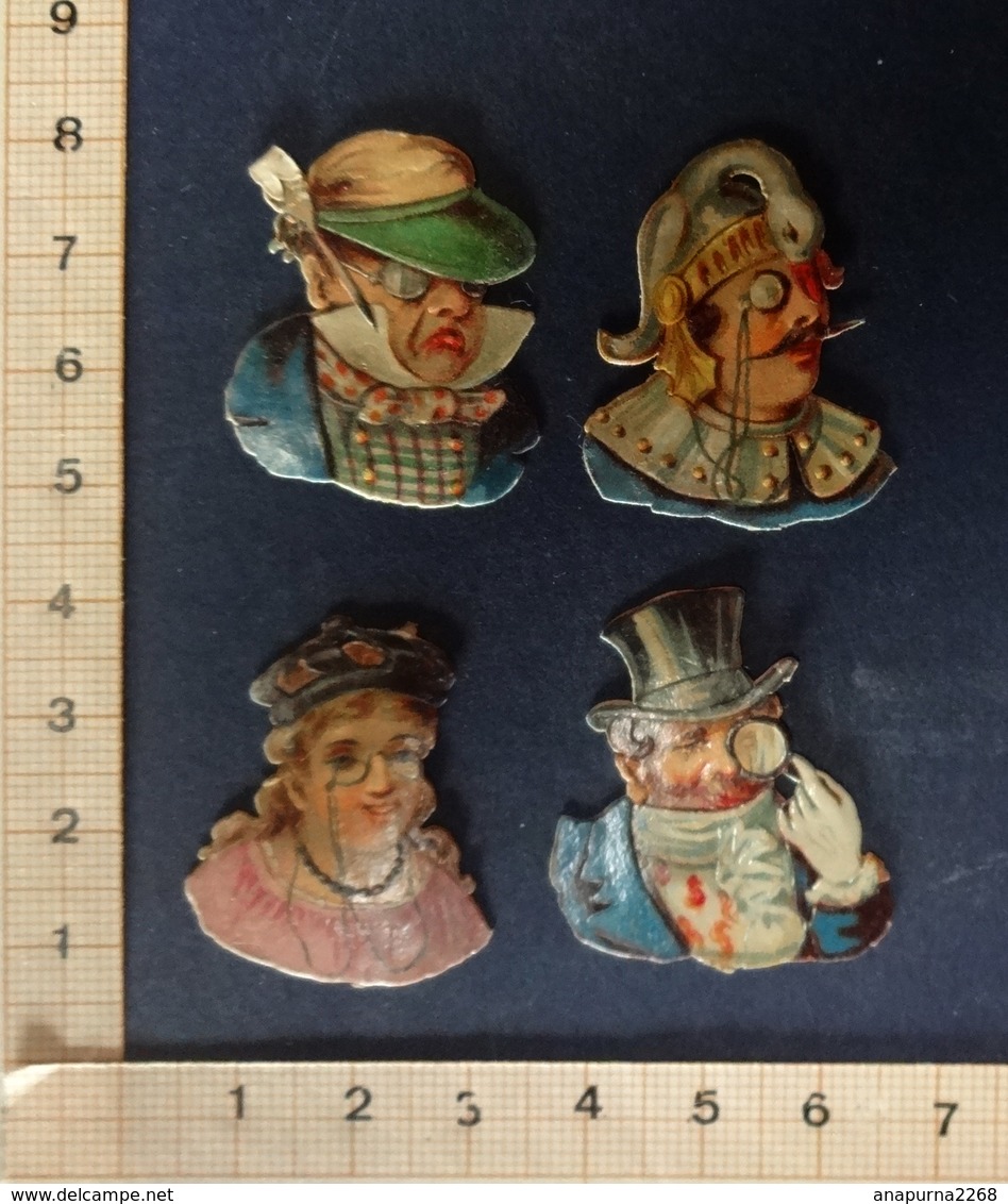 4 CHROMOS  DECOUPIS  PERSONNAGES CARICATURES  MONOCLE    3.5 /3 Cm - Autres & Non Classés