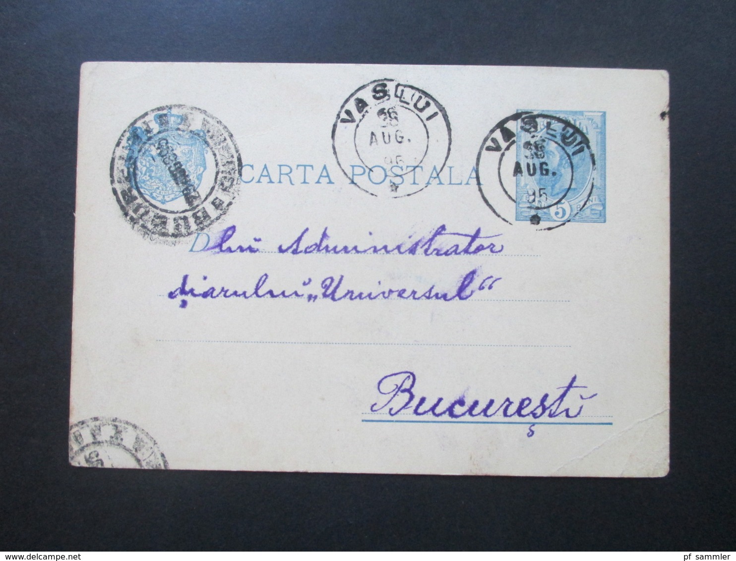 Rumänien 1895 Ganzsache Mit 4 Stempel. Vaslui Nach Bukarest / Bucuresti - Briefe U. Dokumente