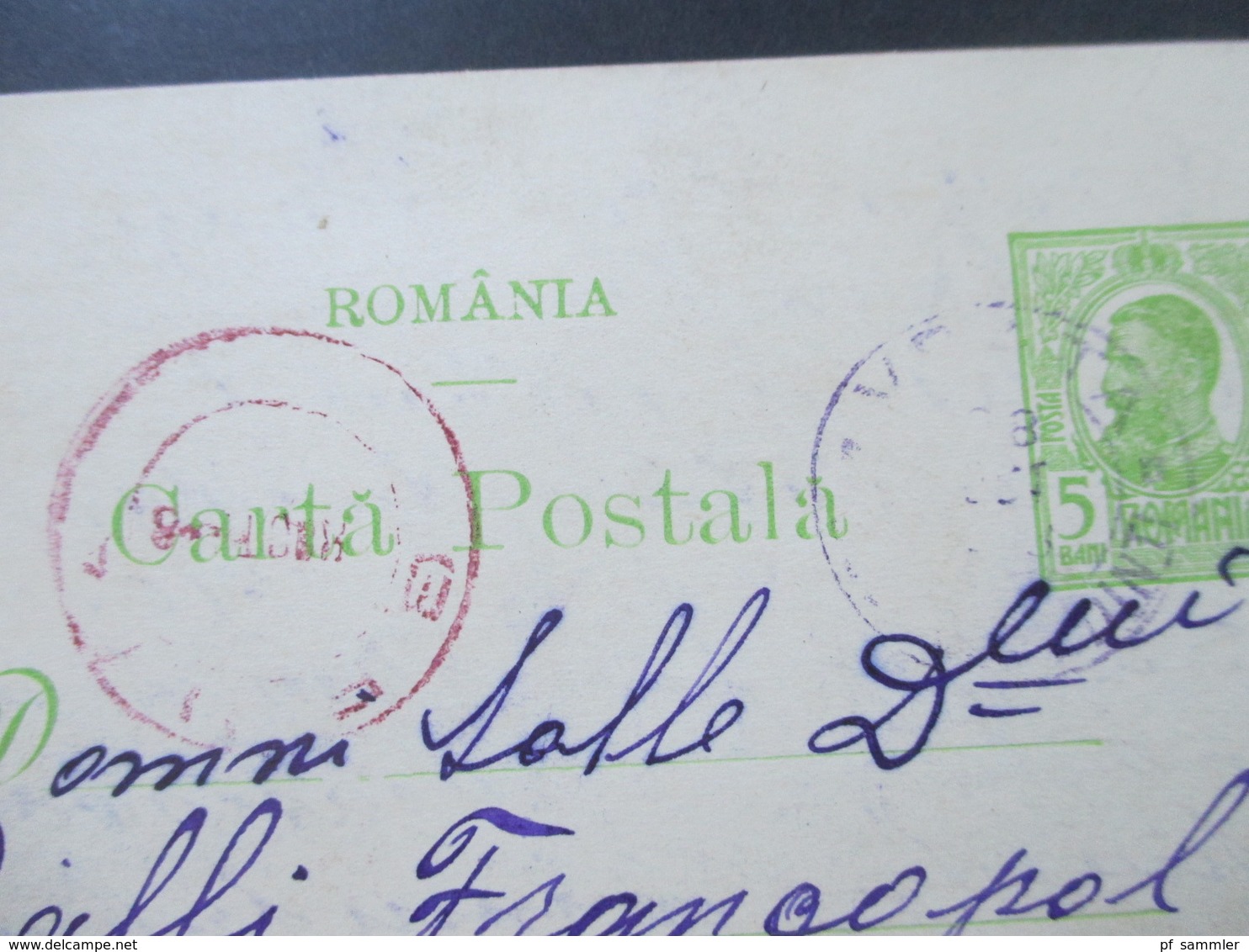 Rumänien 1913 Ganzsache Mit Violettem Stempel!! Tanase J. Apostol Comersent Vrata (Mebedinti) - Storia Postale
