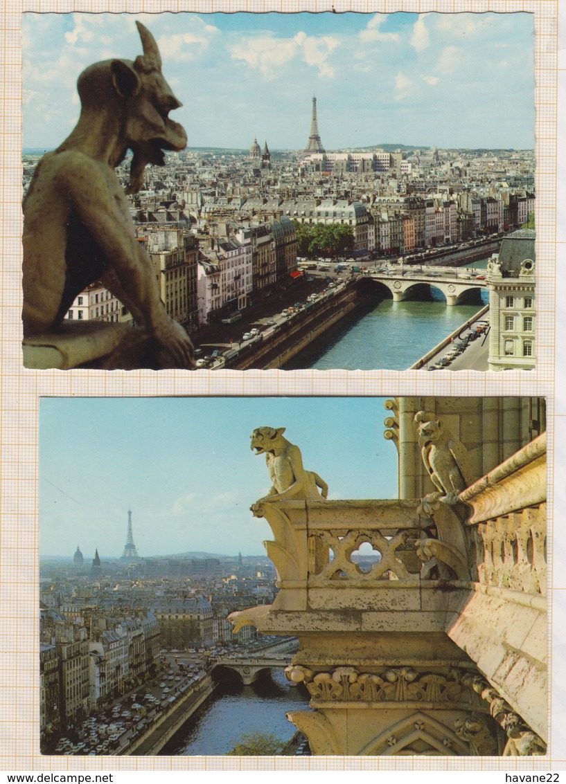 8AK3135 Lot De 5 Cartes PARIS CHIMERES DE NOTRE DAME  2 SCANS - Notre Dame De Paris