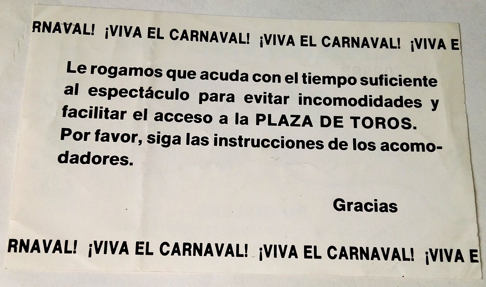 Antigua Entrada Concurso De Rondallas - Carnaval De Tenerife 1987 - Tickets - Entradas