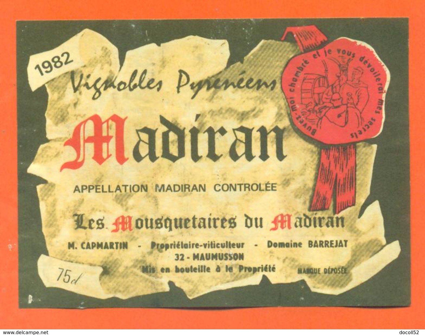 étiquette Vin De Madiran Vignobles Pyrenéens 1982 M Capmartin à Maumusson - 75 Cl - Madiran